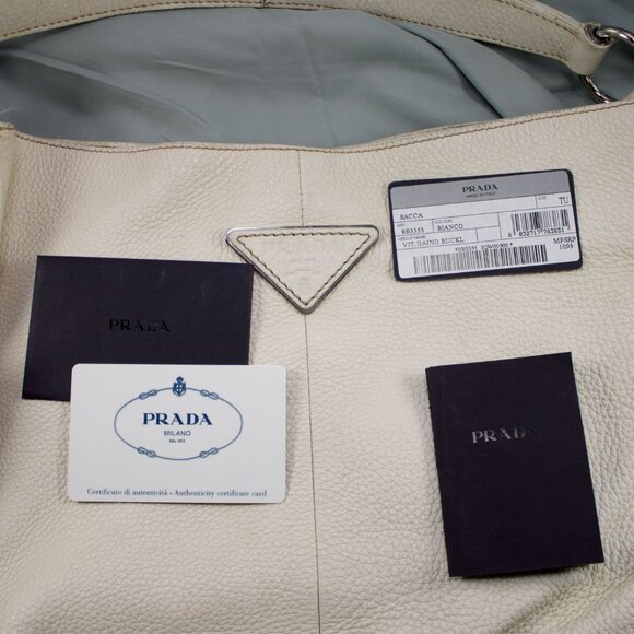 Pre-Owned Prada White Vitello Daino Leather Hobo Handbag - Picture 3 of 6